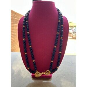 Vintage Avon Blue Necklace Black & Gold Rams Head KENNETH JAY LANE Long Necklace